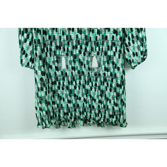 Women's XL ? Tunic Top Sheer Metallic Pleated Festive Holiday Boho Geometric - Picture 3 of 10